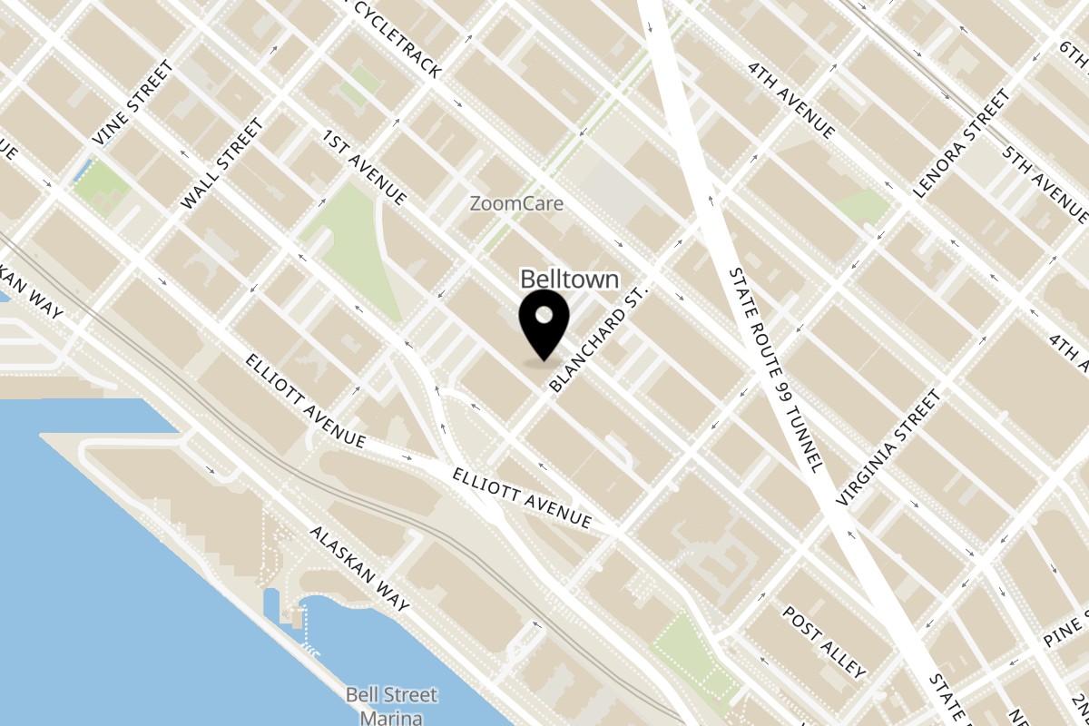 Map showing the location of Villa Escondida Restaurant and Bar on 2203 1st Ave in Seattle